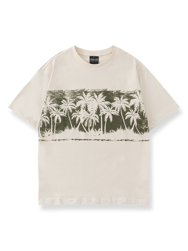 ヤシの木プリントのオーバーサイズ半袖Tシャツの前面が見える商品画像