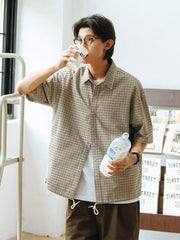 抽し紐付き  千鳥格 シャツ