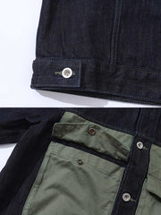 ウォッシュド加工 配色ポケットデニムラグランジャケット