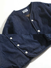 ノーカラー デニムジャケット