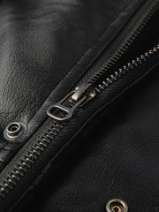 刺繍入り スタンドカラレザージャケットー