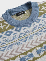 民族調 ジャカード編み クルーネック ニットセーター