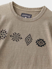 ナバホ柄　ウォッシュ加工 半袖Tシャツ