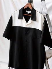 モノクロ パッチワーク キューバ襟シャツ