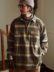 ジッパー付き チェック柄 プルオーバーシャツ