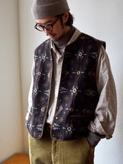 背中 コーデュロイ ナバホ柄 ジャカード ベスト