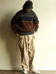 ストライプ柄 ドロップショルダーウール セーター