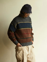 ストライプ柄 ドロップショルダーウール セーター