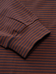 丸い裾 純綿 ストライプ 長袖Tシャツ