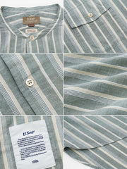 綿麻 ストライプ スタンドカラー シャツ