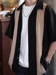 ストライプ 切り替え キューバ襟 シャツ