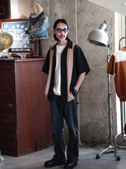 ストライプ 切り替え キューバ襟 シャツ