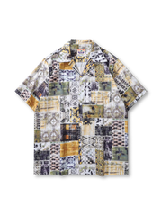 パッチワークプリントハワイアンシャツ