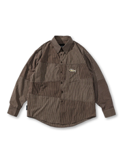 ハンドステッチ風パッチワークと異なるチェック柄が特徴のヴィンテージ風シャツ