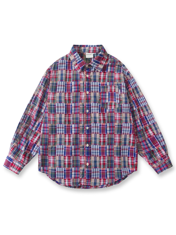 パッチワークチェック柄シャツ