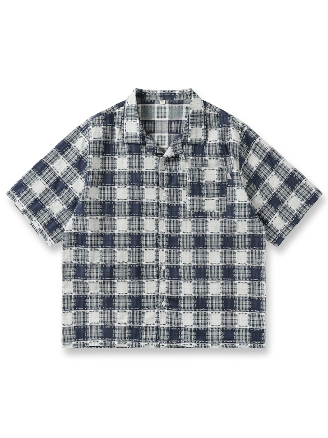 パッチワーク格子柄半袖シャツ