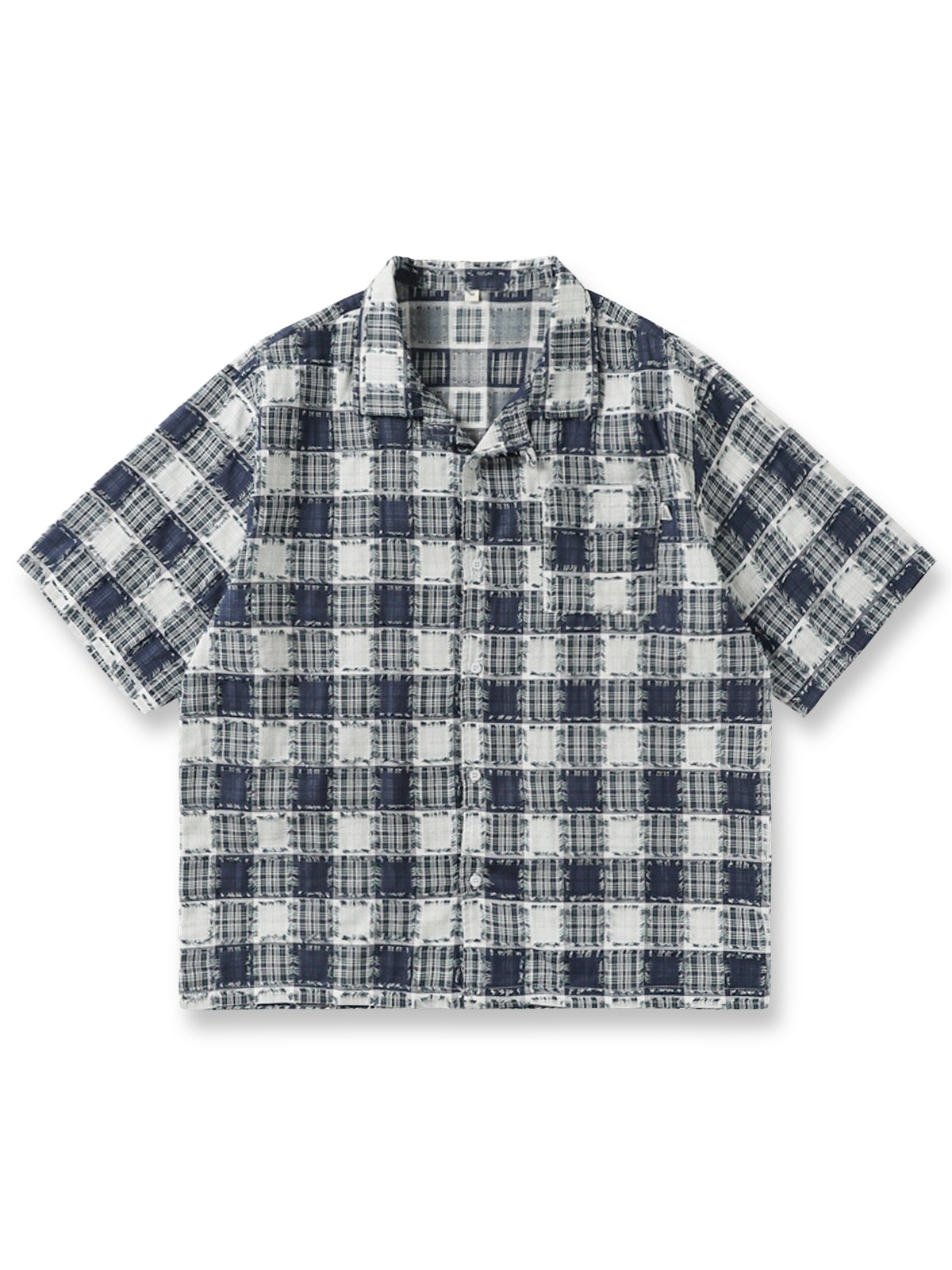 パッチワーク格子柄半袖シャツ