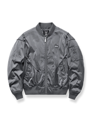 ヴィンテージライクなパネル切り替えのパッチワークフライトジャケット。