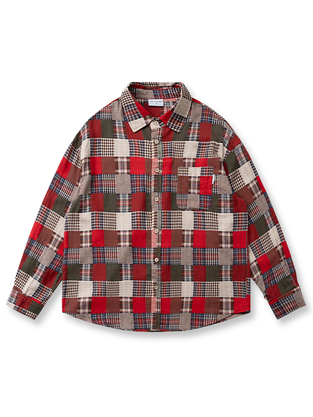 多彩なチェック柄をパッチワークで組み合わせたコットンシャツ