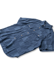 パッチワークストライプ半袖シャツ