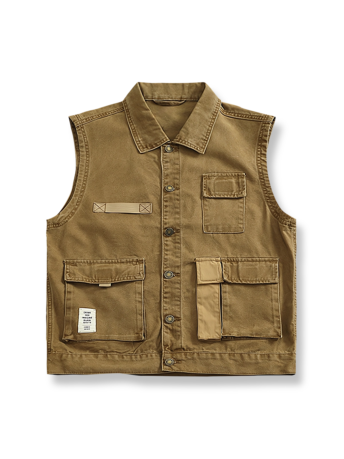 グリッド織り素材のヴィンテージ感あるパッチワークベスト