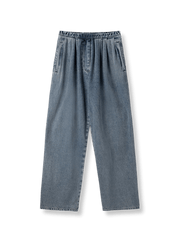製品画像: レトロでゆったりとしたウエストゴムデニムワイドパンツ正面図