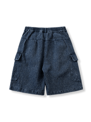 インディゴパイナップルパターンウォッシュドカーゴショーツ全体展示