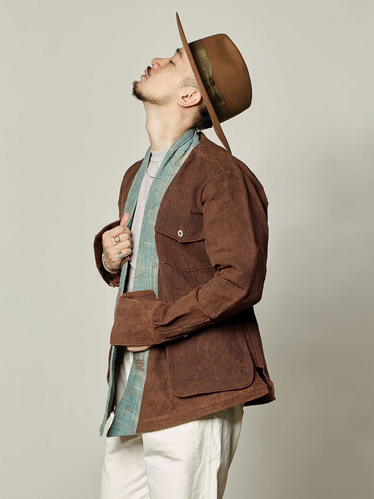 藍染古布パッチワーク手縫いハット 藍染古布パッチワーク手縫いハット パッチワークの帽子・フリー