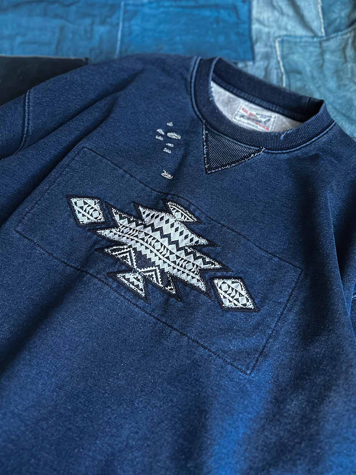 パッチワークデザインとウォッシュ加工 ディテール画像