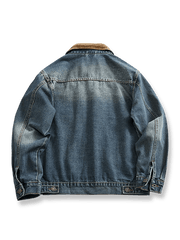 コーデュロイ襟パッチワークデニムジャケット