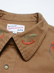 コットン刺繍と金属製ボタンのディテール特写