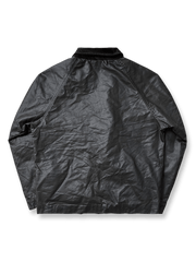 製品画像：オイルワックスヴィンテージハンティングジャケットの正面展示。クラシックでタフなアメリカンスタイルのジャケット。
詳細画像：チェック柄の裏地と多機能ポケットのディテール。ヴィンテージ感と実用性を兼ね備えたデザイン。