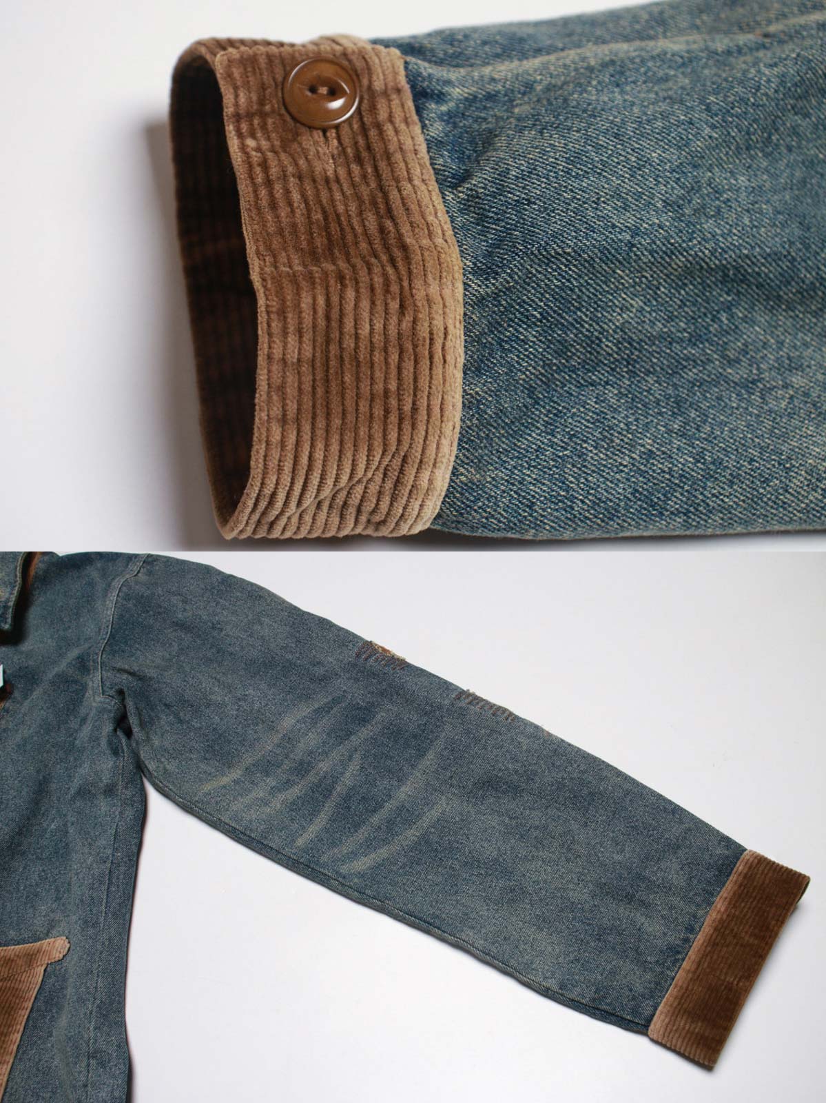 コーデュロイ補強部分と背中のインディアン刺繍のディテール特写