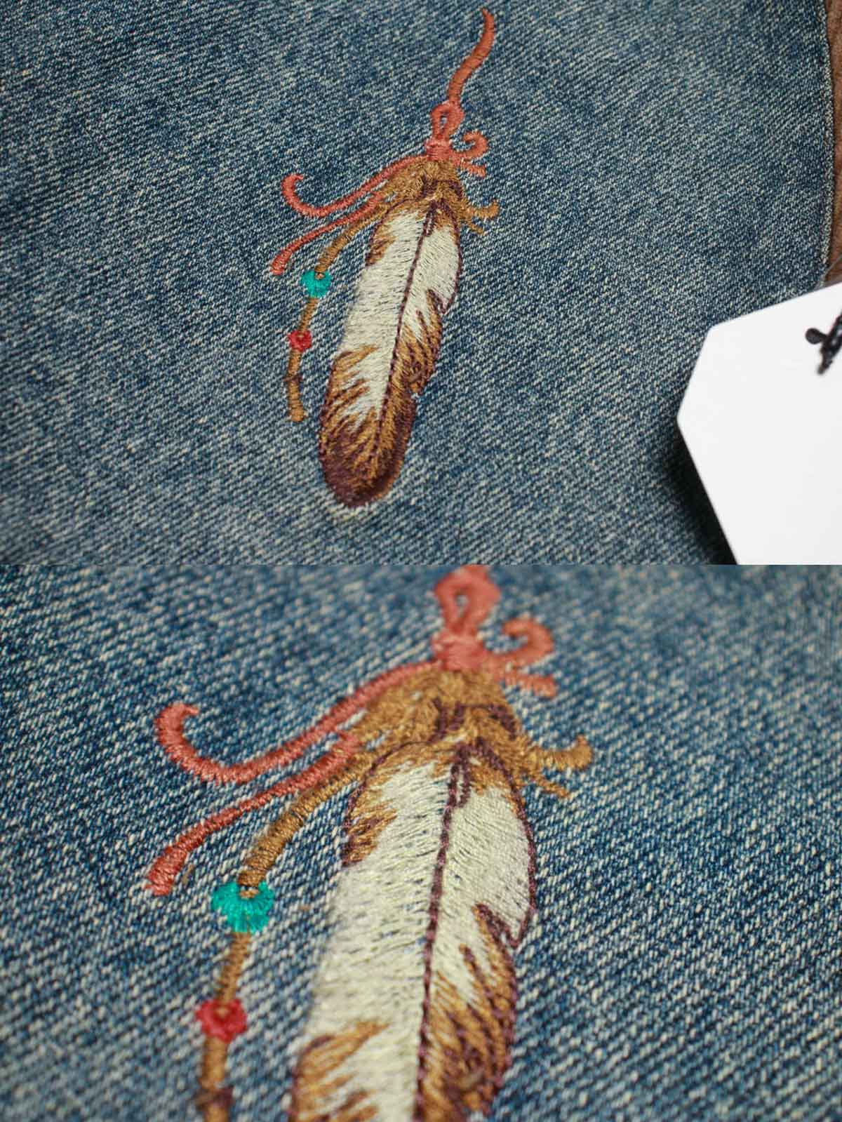 コーデュロイ補強部分と背中のインディアン刺繍のディテール特写