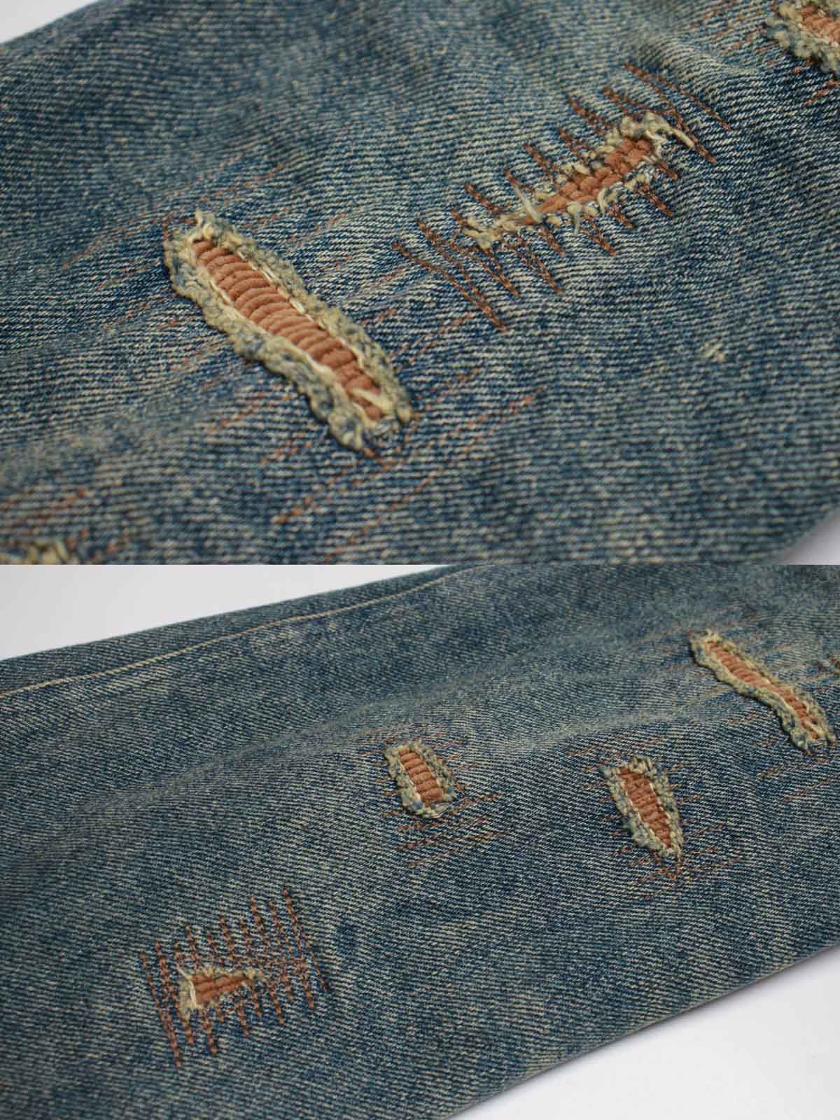 コーデュロイ補強部分と背中のインディアン刺繍のディテール特写