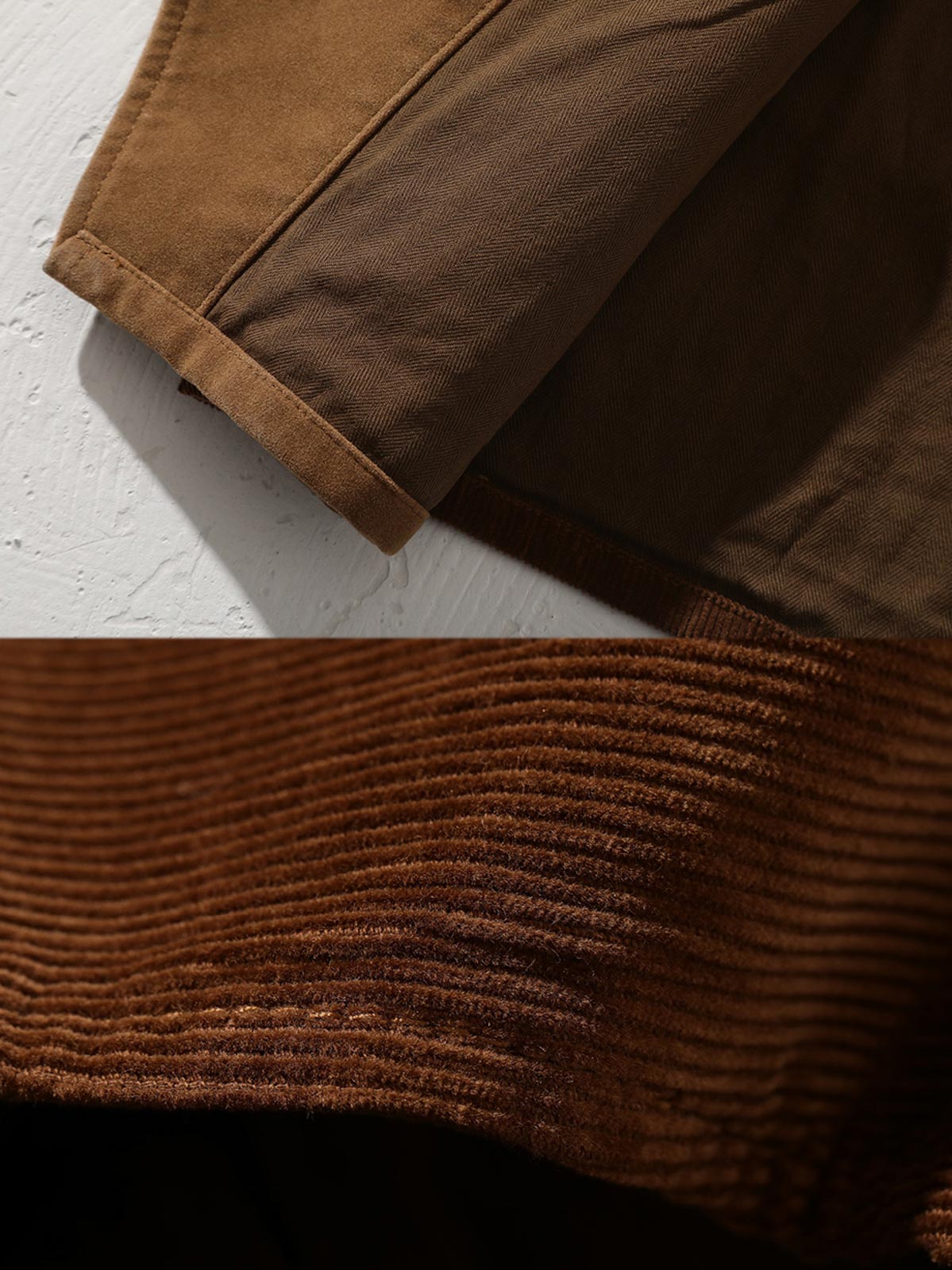 ベストのスエード風素材とコーデュロイのディテール - 秋冬の立体感とファッション性