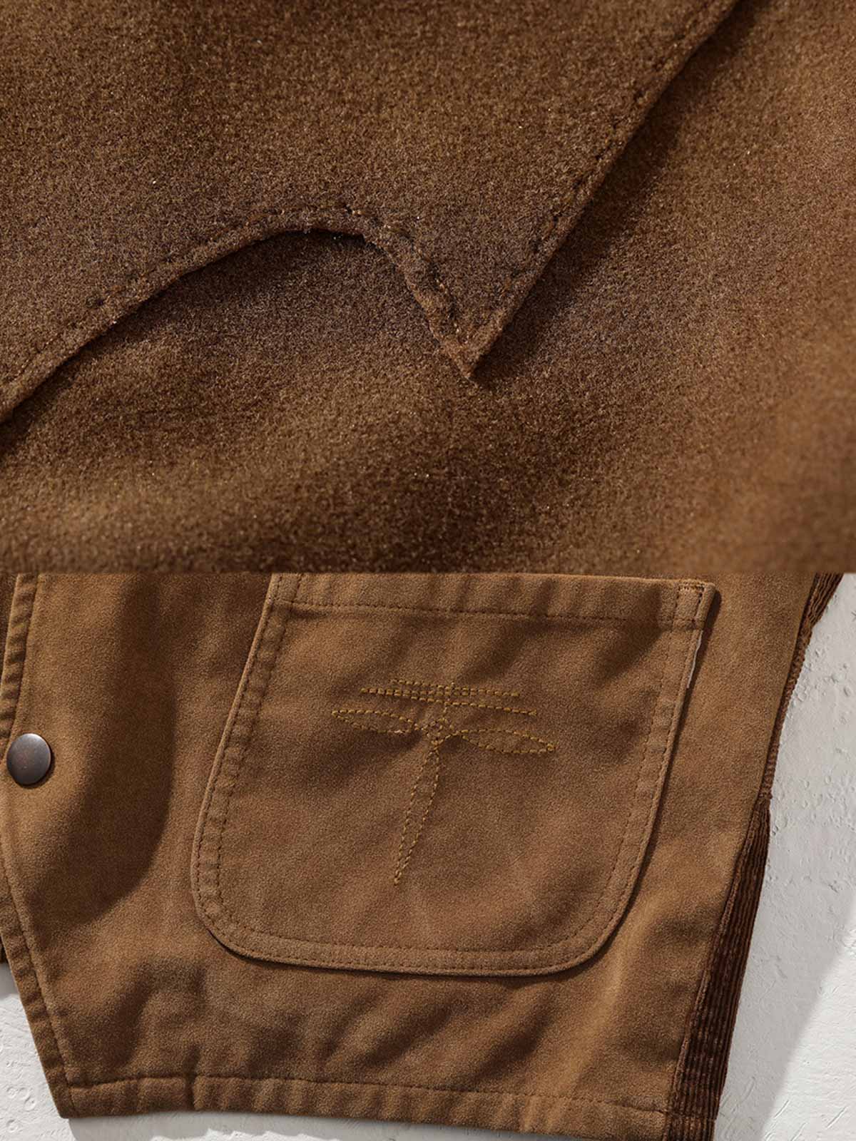 ベストのスエード風素材とコーデュロイのディテール - 秋冬の立体感とファッション性