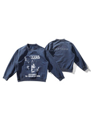 製品画像: ザ・ドアーズをテーマにしたヴィンテージウォッシュプリントスウェットシャツの正面画像
詳細画像: カットアウトデザインとプリントのディテールクローズアップ