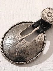 製品画像: ウェスタン風の唐草模様合金バックル付き頭層牛革ベルト全体像
詳細画像: 唐草模様合金バックルのディテール画像