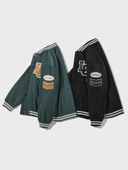 アルファベットパッチ刺繍入りベースボールジャケット