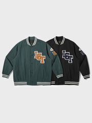 アルファベットパッチ刺繍入りベースボールジャケット