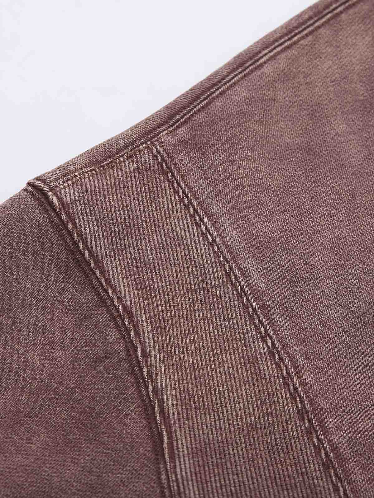 製品画像: ヴィンテージ風400Gヘビーウェイトウォッシュドフェード配色クルーネックスウェットの正面ビュー
詳細画像: ウォッシュドフェード加工と切り替えラインのディテール表示