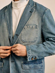 ウォッシュ加工シングルブレストデニムジャケット