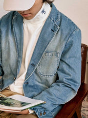 ウォッシュ加工シングルブレストデニムジャケット