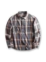 製品画像: コントラストチェック柄長袖シャツの正面と背面の画像