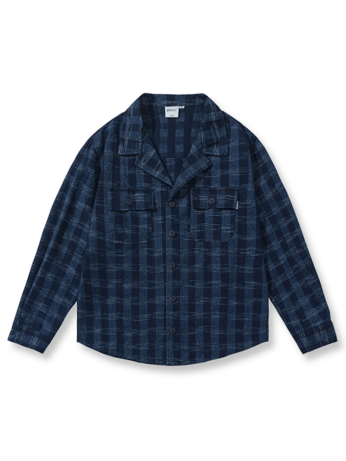 キューバカラー チェック柄デニムシャツの平置き画像