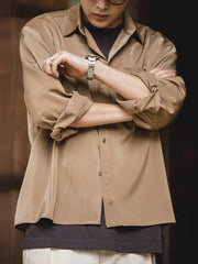 サテン 長袖シャツ