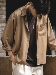 サテン 長袖シャツ