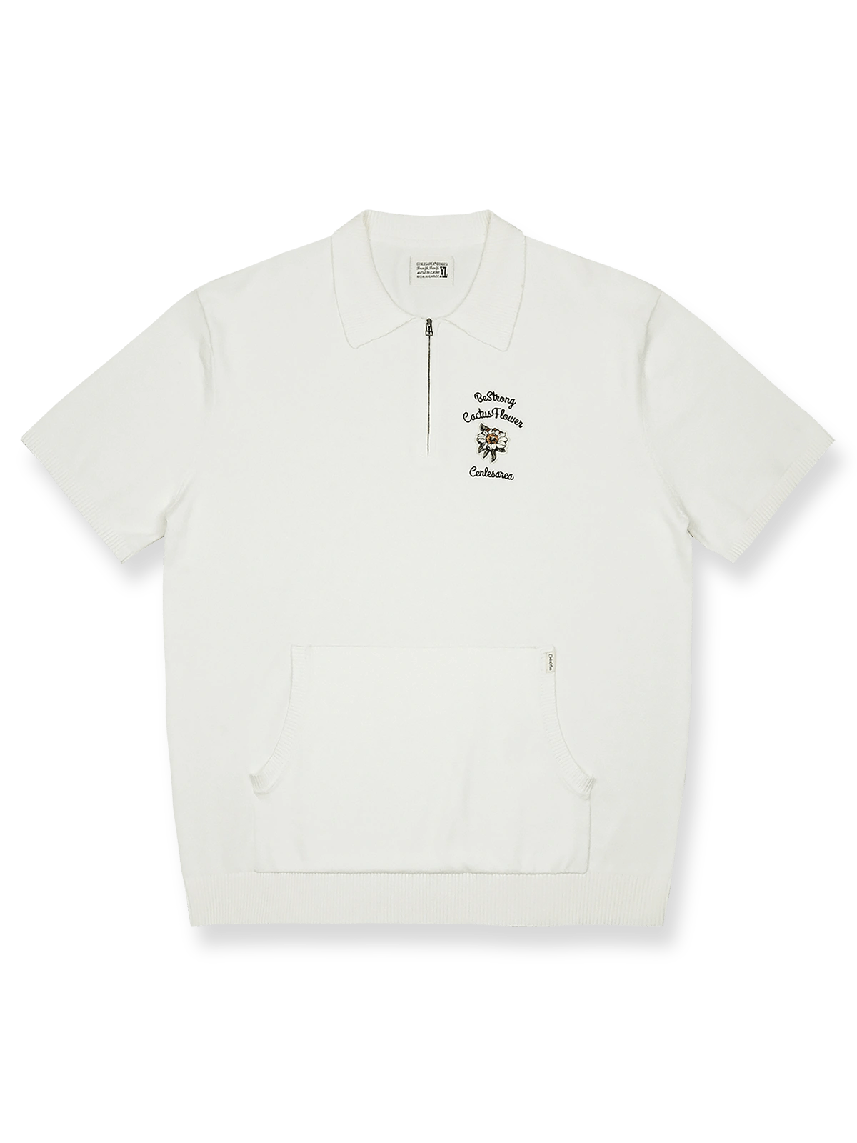 アメリカンカジュアルのポロシャツ正面全体図、オフホワイト色。