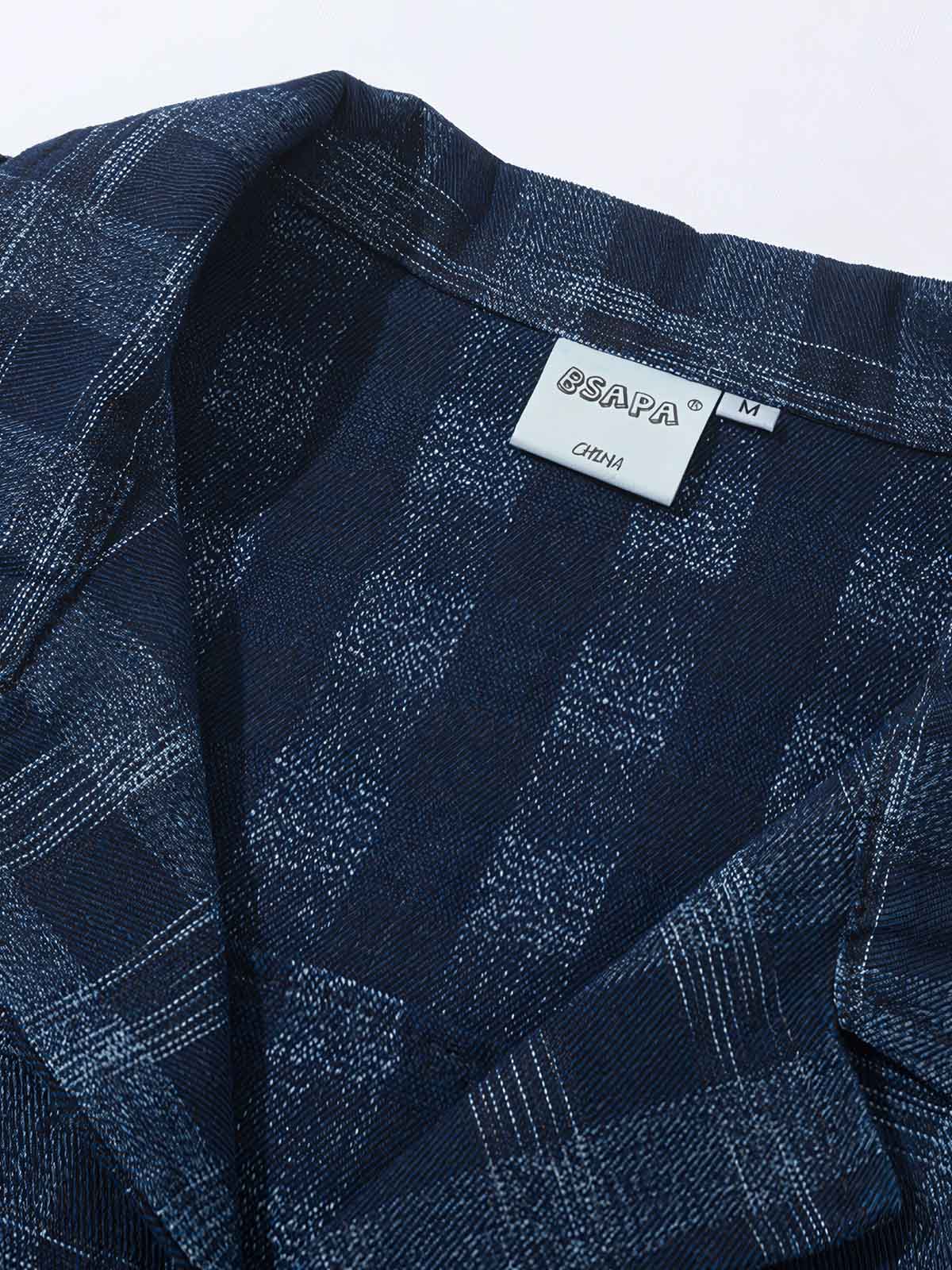 製品画像: キューバカラーとヴィンテージ格子柄が特徴のアメカジデニムジャケット
詳細画像: 耐久性のあるコットンポリエステル混紡素材と格子柄ディテール